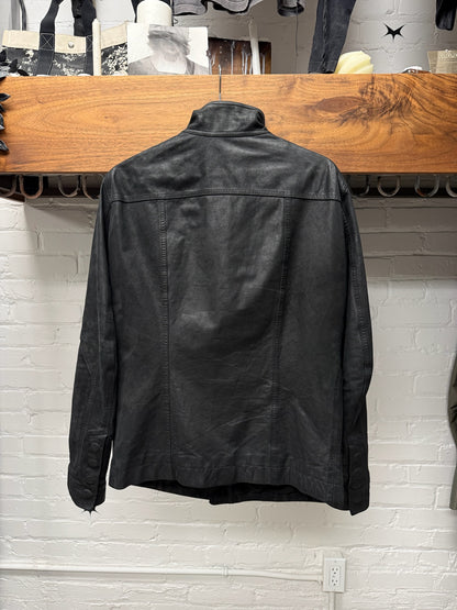 Rick Owens Mainline ‘Mollino’ Black Lambskin Leather High Neck Zip Jacket