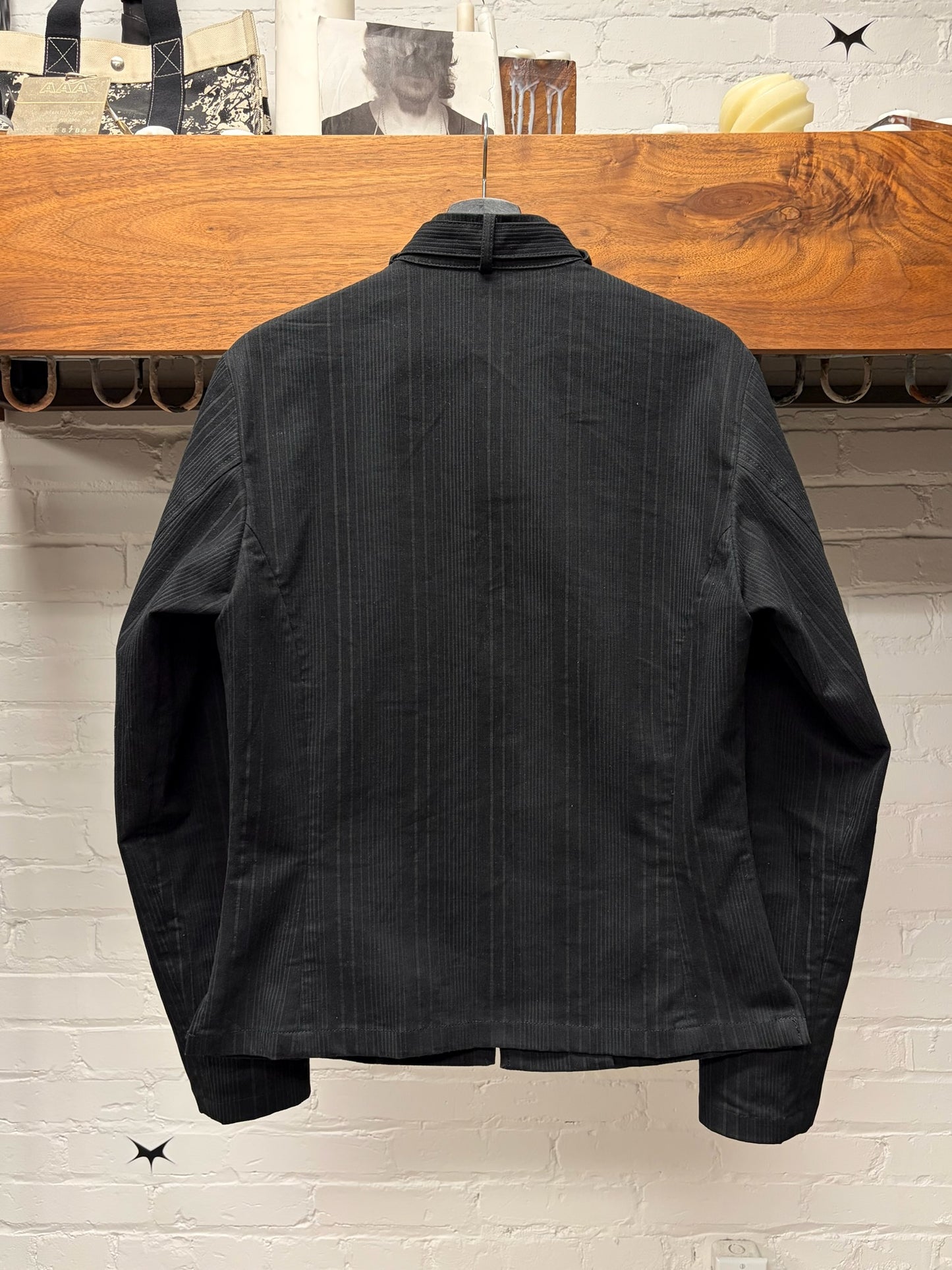 5131 Pour Les Hommes Black Pinstripe Belted Collar Jacket