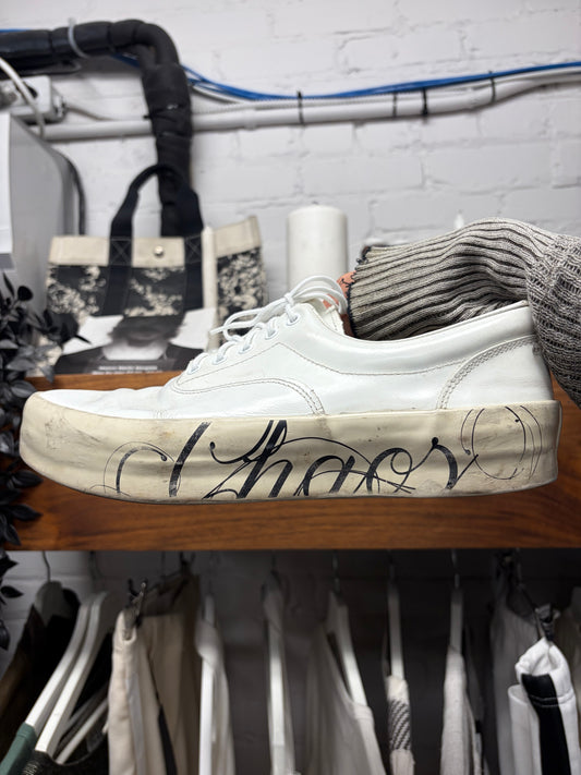 Undercover ‘Chaos’ Platform Sole White Patent Leather Low Top Sneakers
