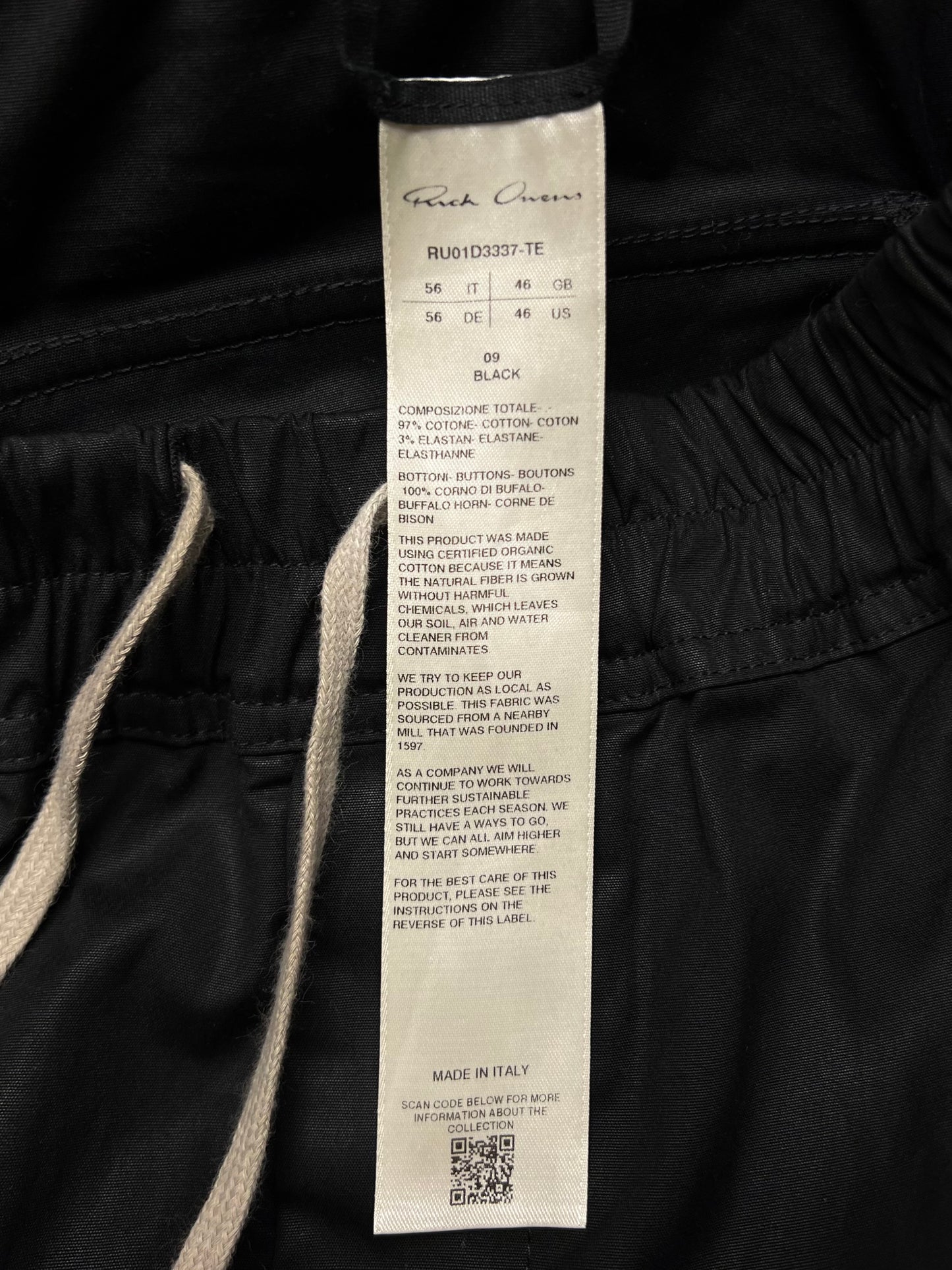 SS2024 Rick Owens ‘Lido’ Waxed Black Cargo Pants