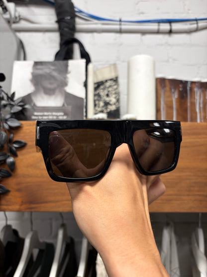 Saint Laurent Matte Black/Silver Box Shaped Black Tint Sunglasses