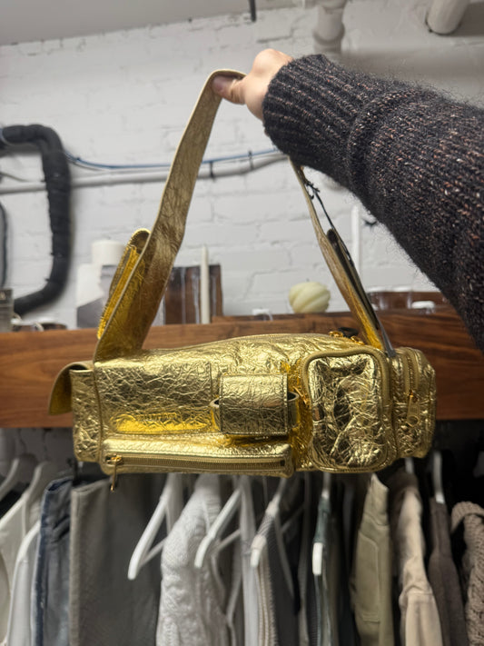 2024 Balenciaga ‘Metalized’ Gold Lamb Leather ‘Superbusy’ Cargo Bag