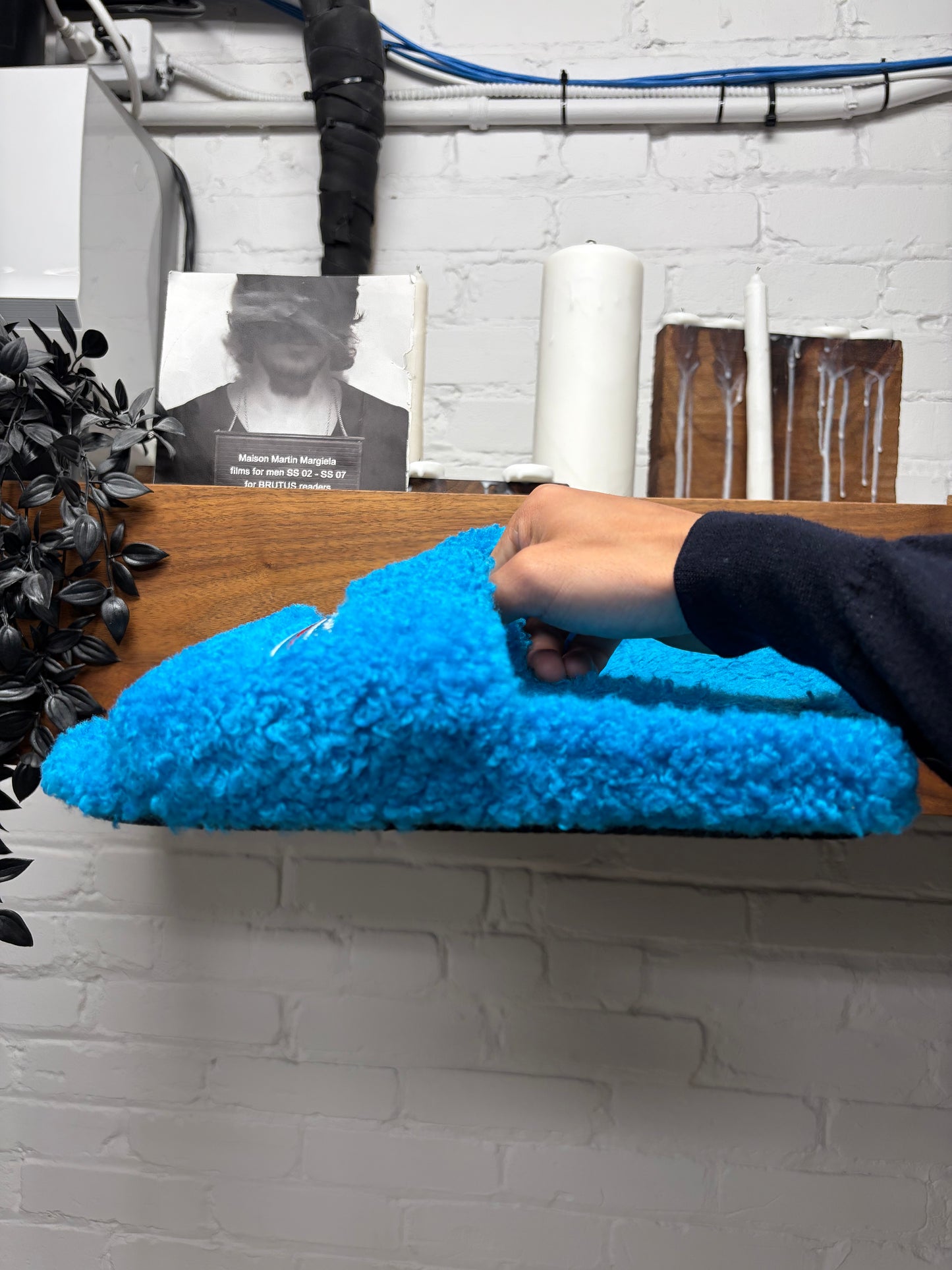 Balenciaga ‘Campaign Logo’ Blue Fuzzy Slides