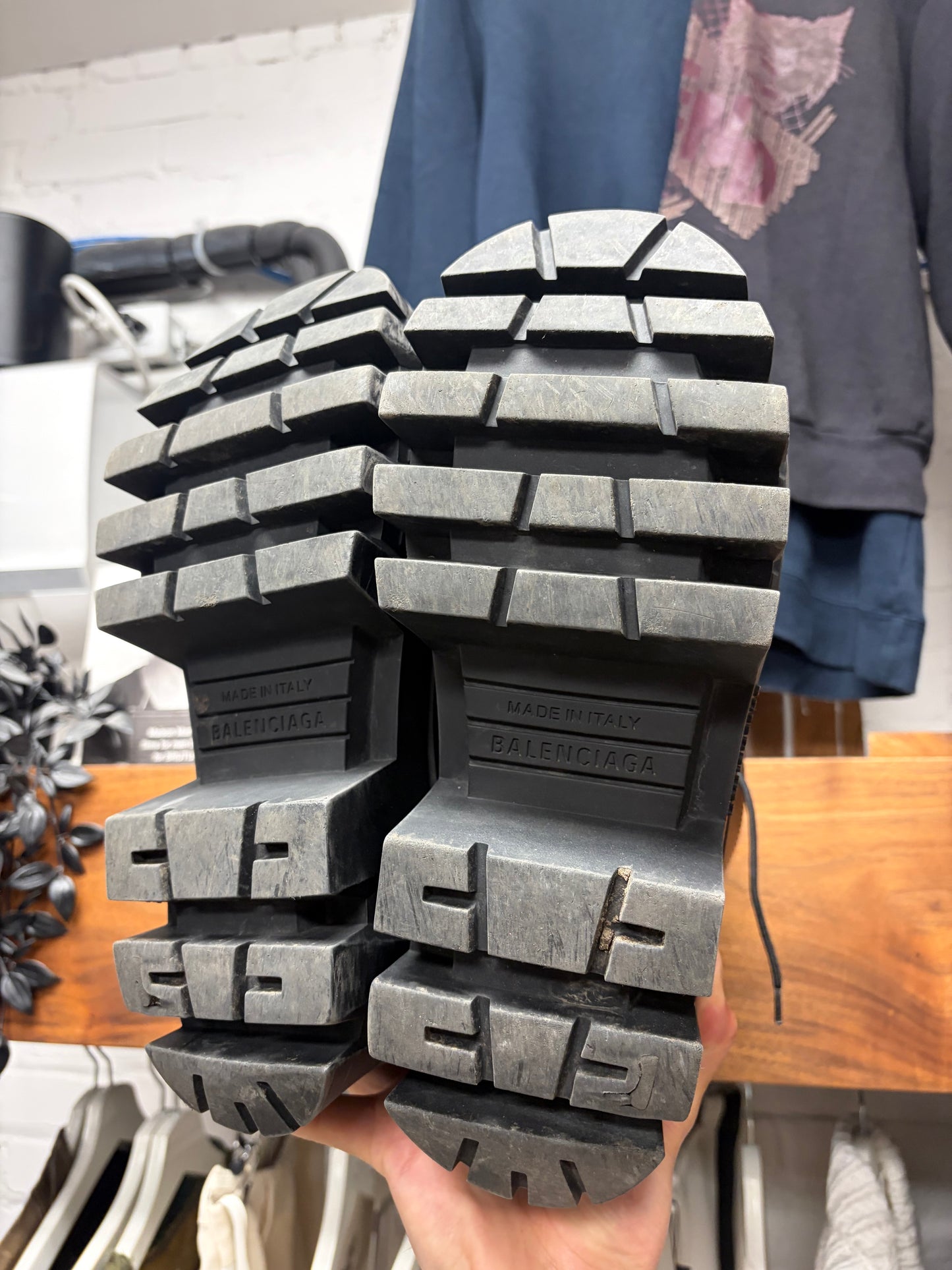 Balenciaga ‘Bulldozer’ Black Leather Platform Sole Combat Boots