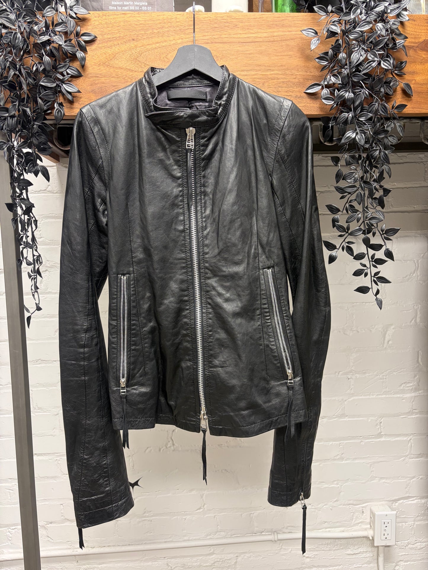 EKAM Black Lambskin Leather ‘Intarstia’ Jacket