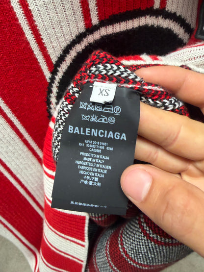 AW2018 Balenciaga Knit ‘BB Crest Logo’ White/Red Striped Soccer Jersey