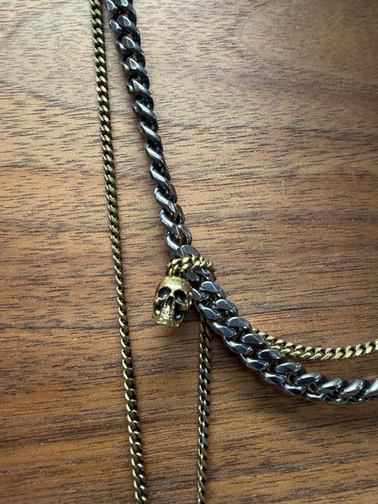 Alexander McQueen Two Tone Gold/Silver Layered Skull Charm Necklace