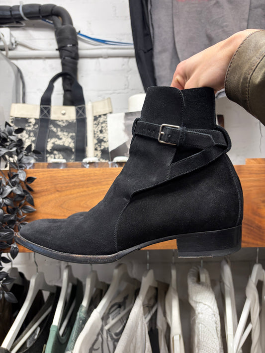 Saint Laurent Black Suede ‘Jodhpur’ Strapped Chelsea Boots