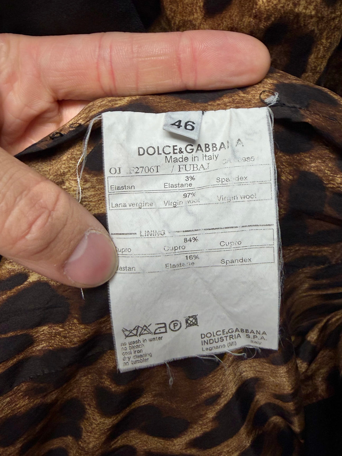 Vintage Dolce & Gabbana Leopard Liner Black Cotton Blazer
