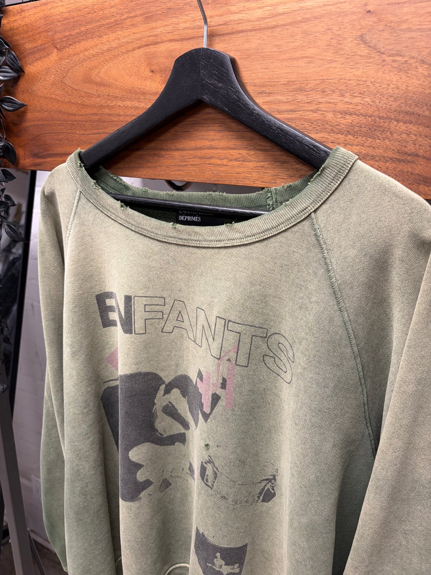 Enfants Riches Deprimes ‘Death, My Life’ Faded Green Distressed Sweatshirt