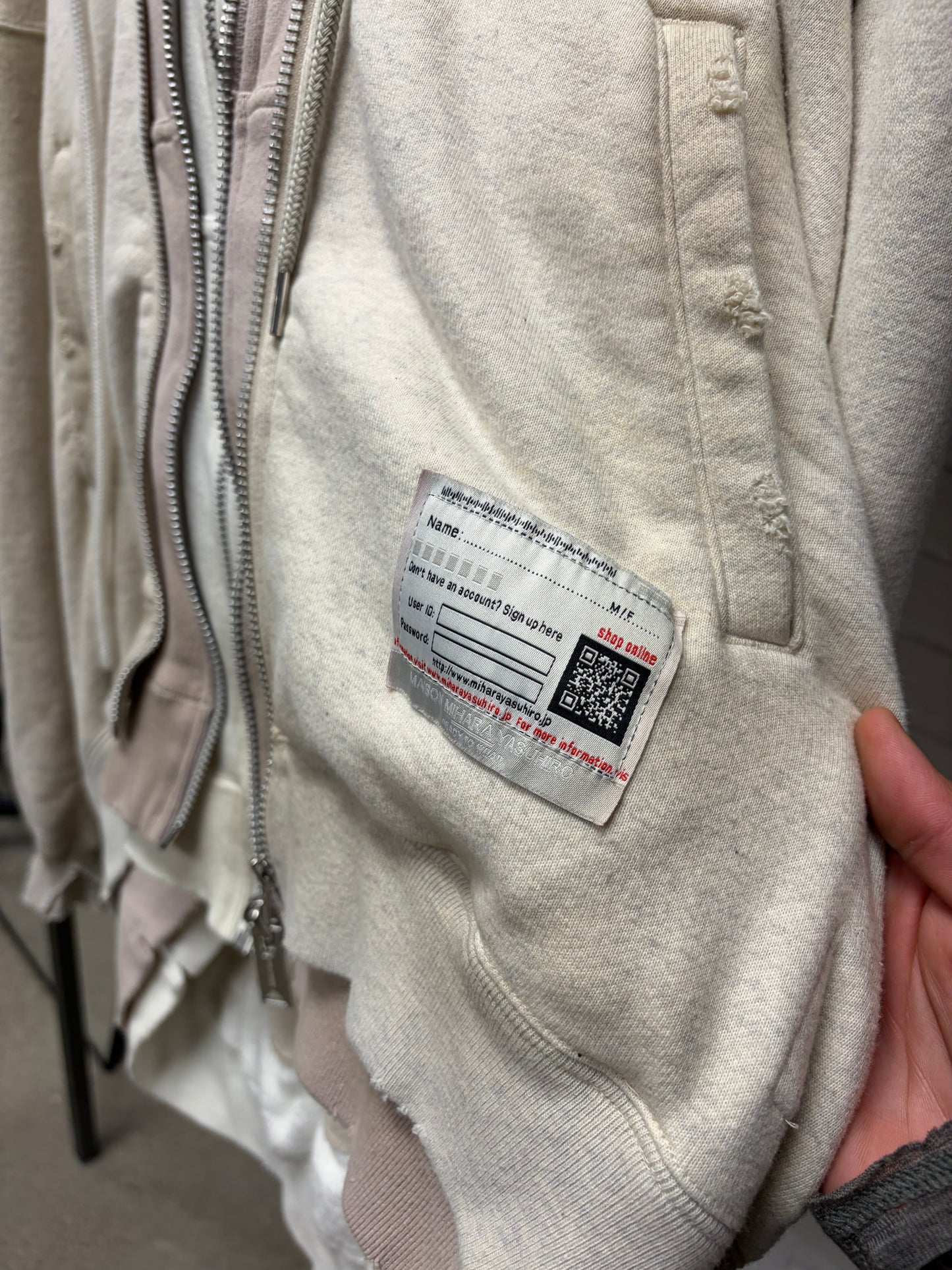 Mihara Yasuhiro ‘Triple Layered Cream White Zip-Up Hoodie
