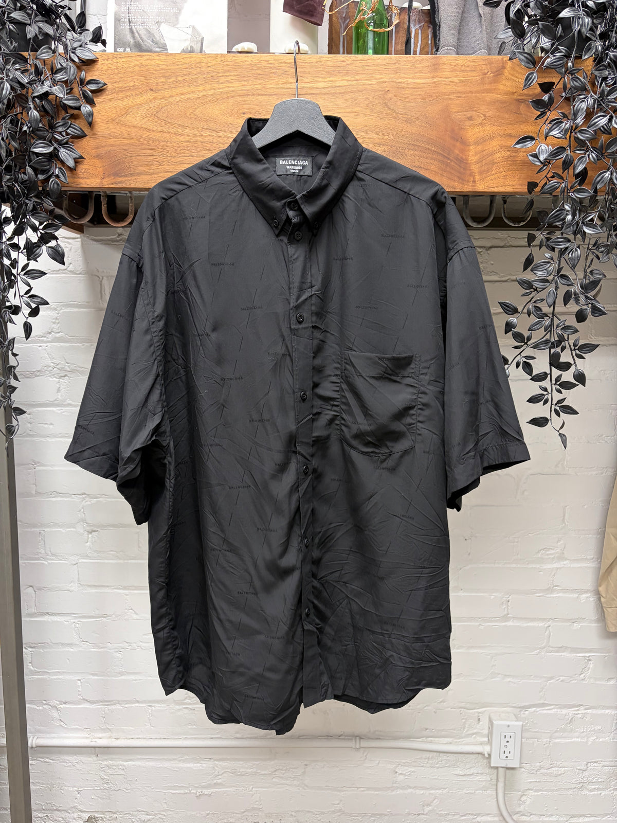 2021 Balenciaga ‘Subtle Monogram’ Black Oversized Short Sleeve Button Up Shirt