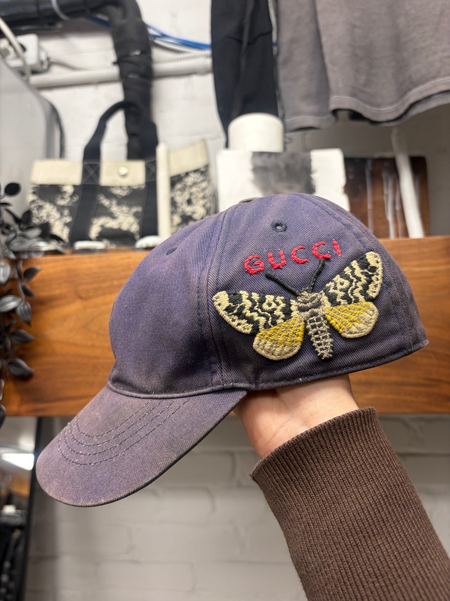 Gucci Sun Faded Embroidered ‘Butterfly’ Strap-Back Baseball Cap