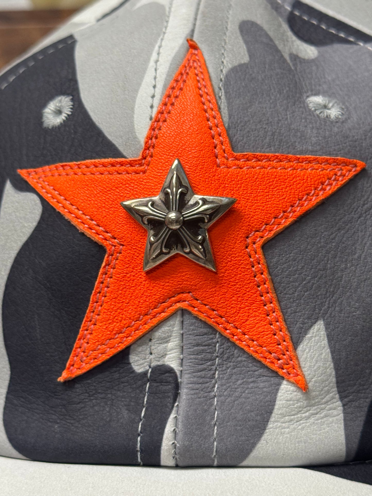 Chrome Hearts Snow Camouflage Leather Star Patch Gunslinger Strap-Back Hat