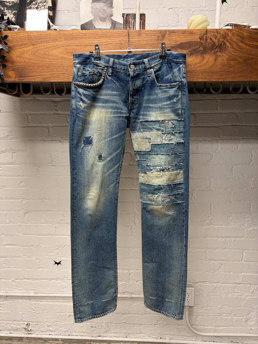 Hysteric Glamour Studded Blue ‘Patchwork’ Skinny Jeans