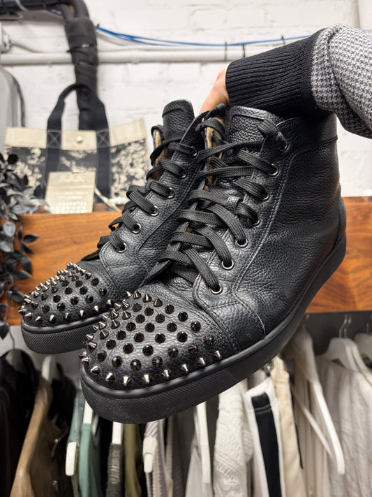 Christian Louboutin ‘Junior Spikes’ Black Leather High Top Sneakers
