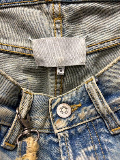 2022 Maison Margiela Straight Leg Blue Dirt Washed Jeans with Denim Wallet Chain