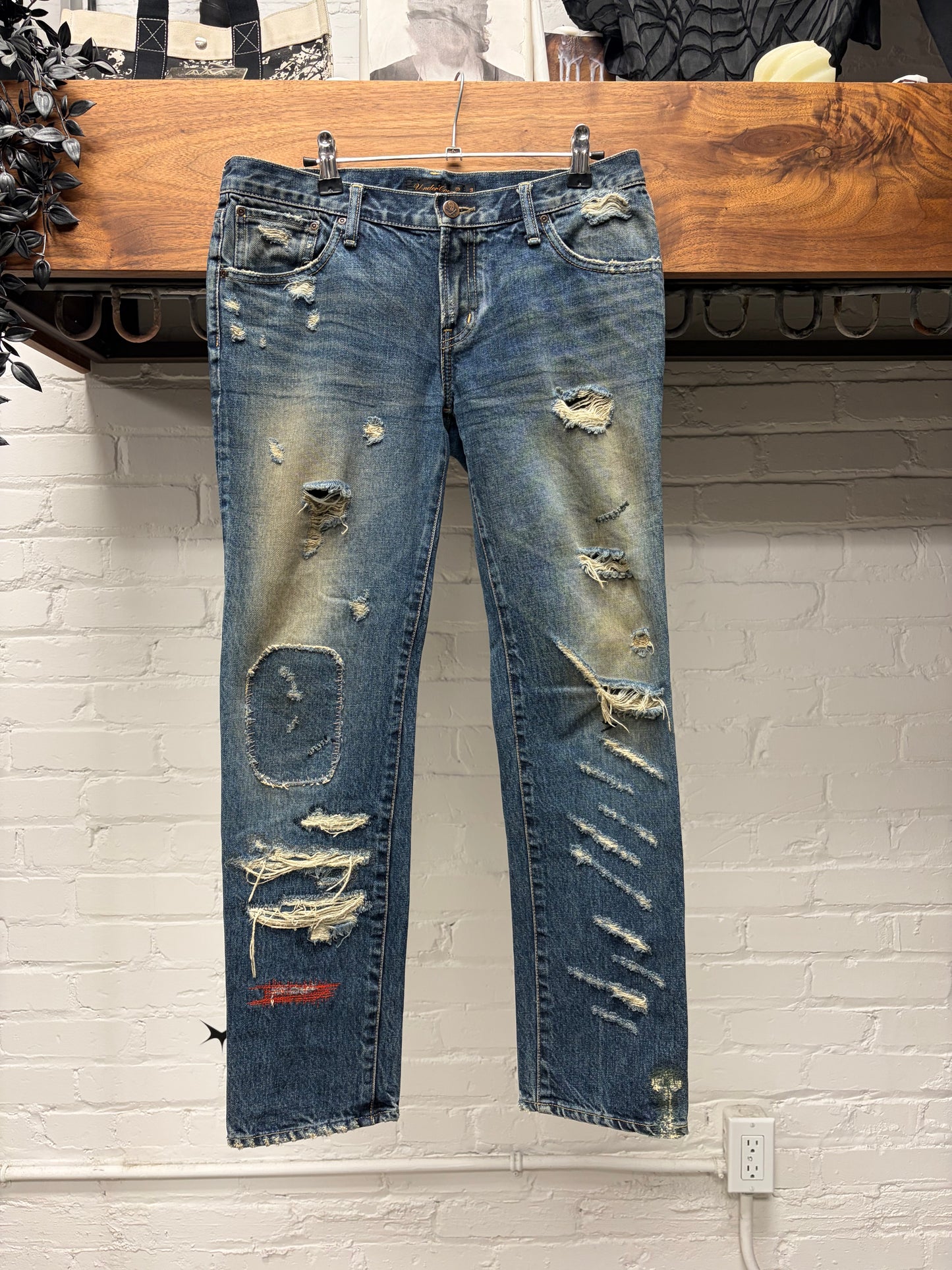 SS2005 Undercover ‘But Beautiful’ 60 Red Yarn Distressed Blue Denim
