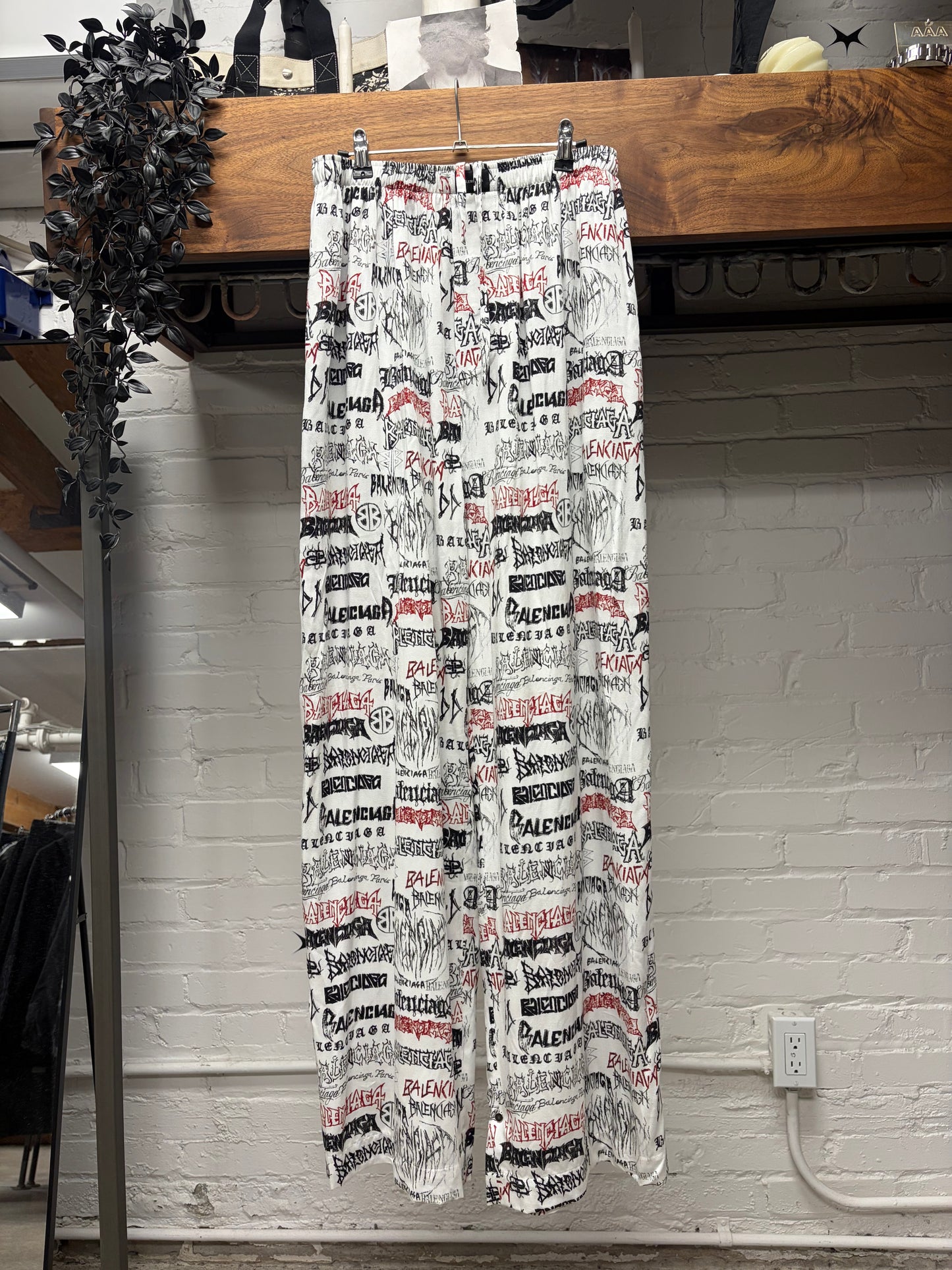 2023 Balenciaga ‘DIY Metal Logo’ White Wide Leg Pyjama Pants