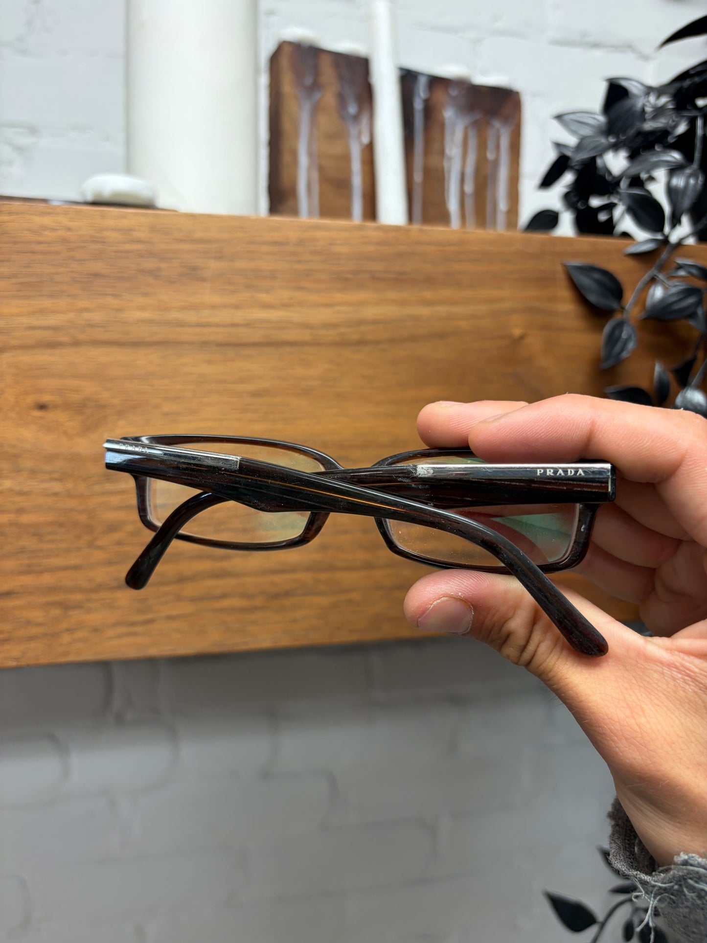 Prada Brown/Silver Rectangular Frame Prescription Glasses