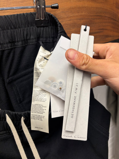 AW2021 Rick Owens ‘Gethsemane’ Black Cotton ‘Mastodon’ Cargo Jogger Sweatpants