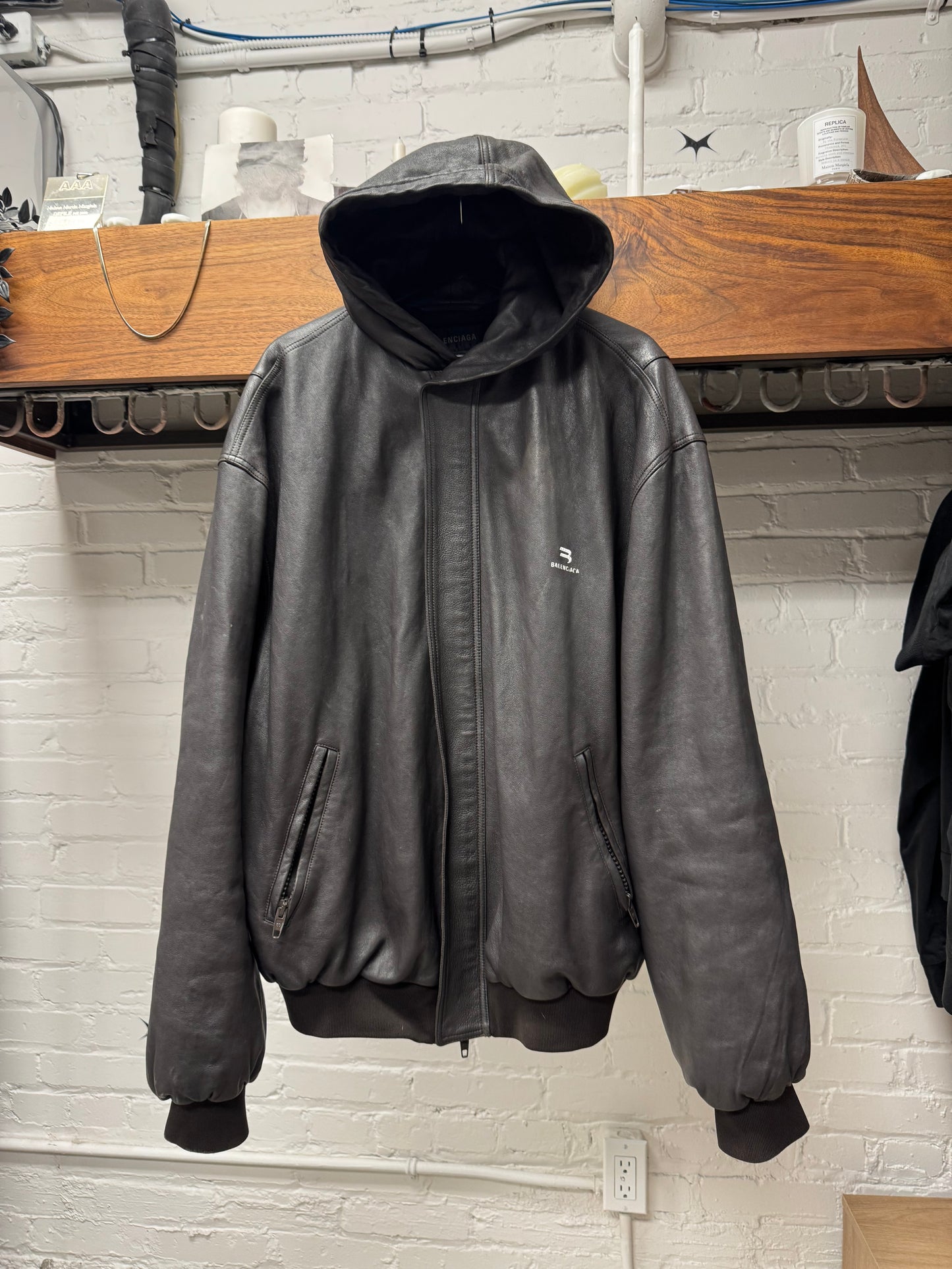 2022 Balenciaga ‘Taxi’ Brown Hooded Leather Jacket