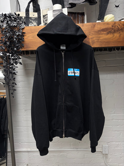 Vetements ‘Nametag’ Black Oversized Zip-Up Hoodie