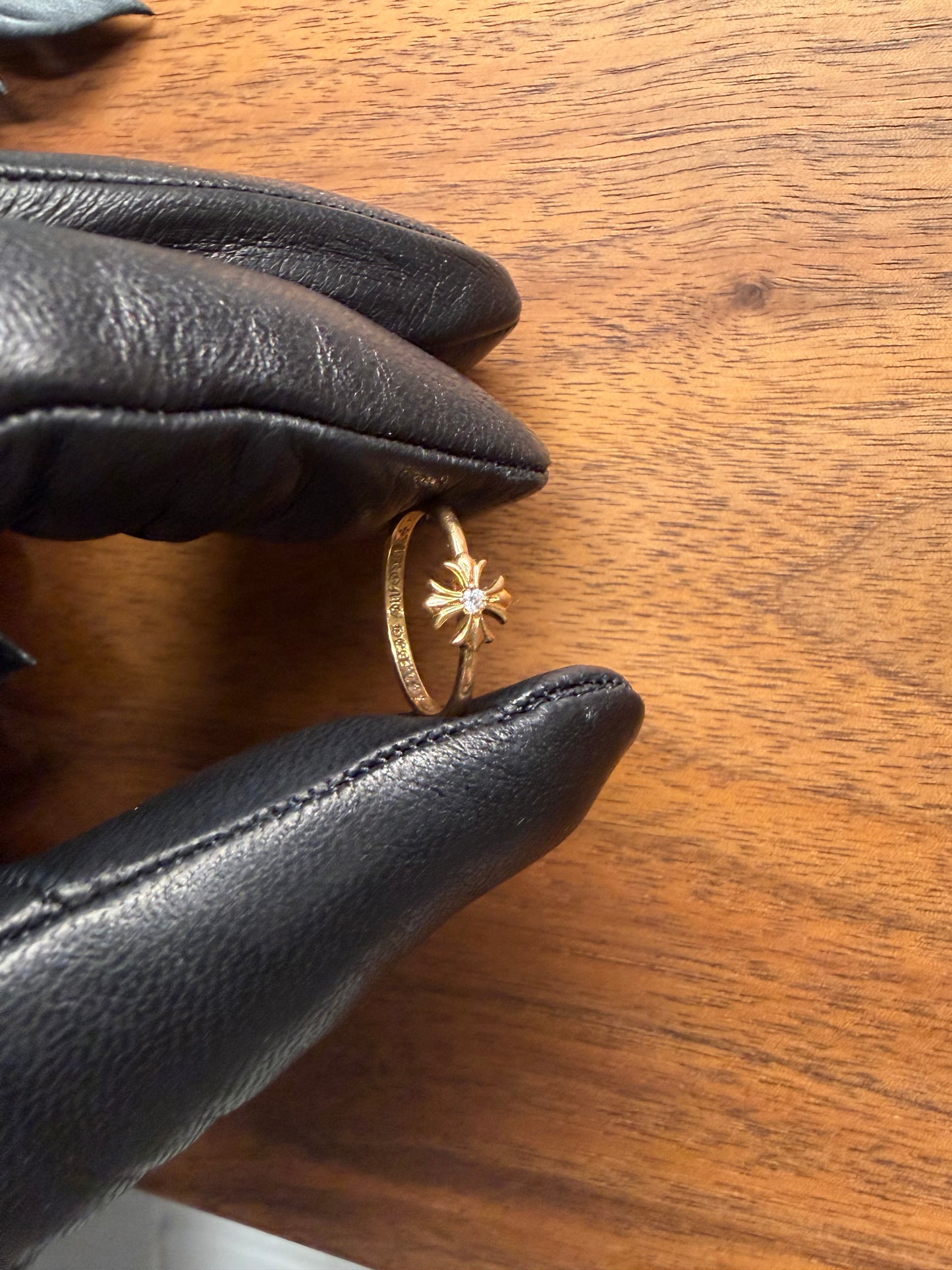Chrome Hearts 18k Gold Plus Cross Ring with Factory Set Diamond