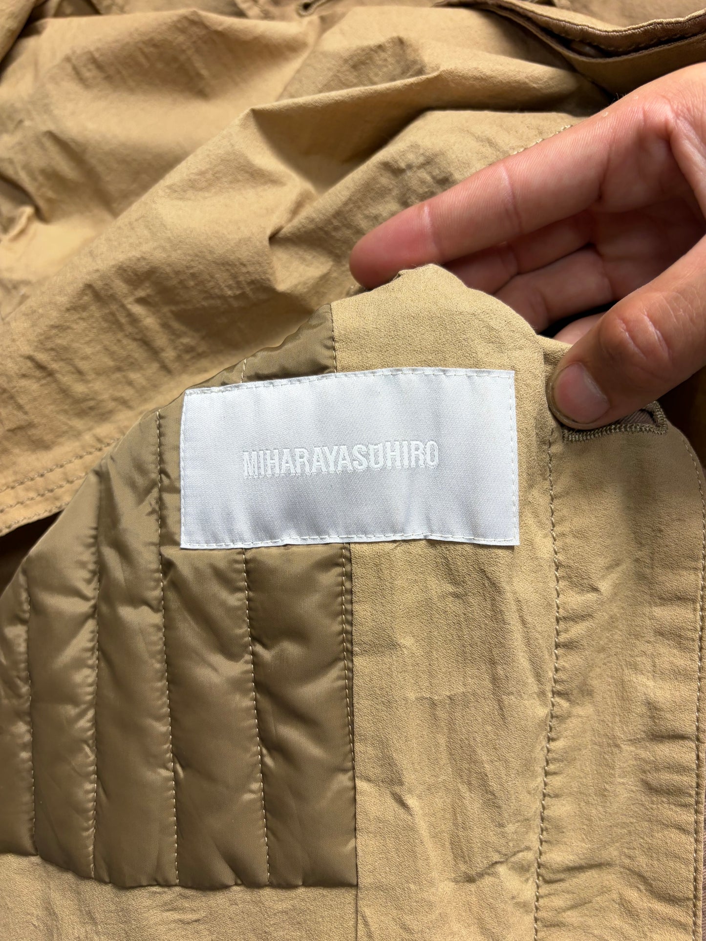 Mihara Yasuhiro ‘Waxed Paper’ Tan Brown Double Layered Trench Coat