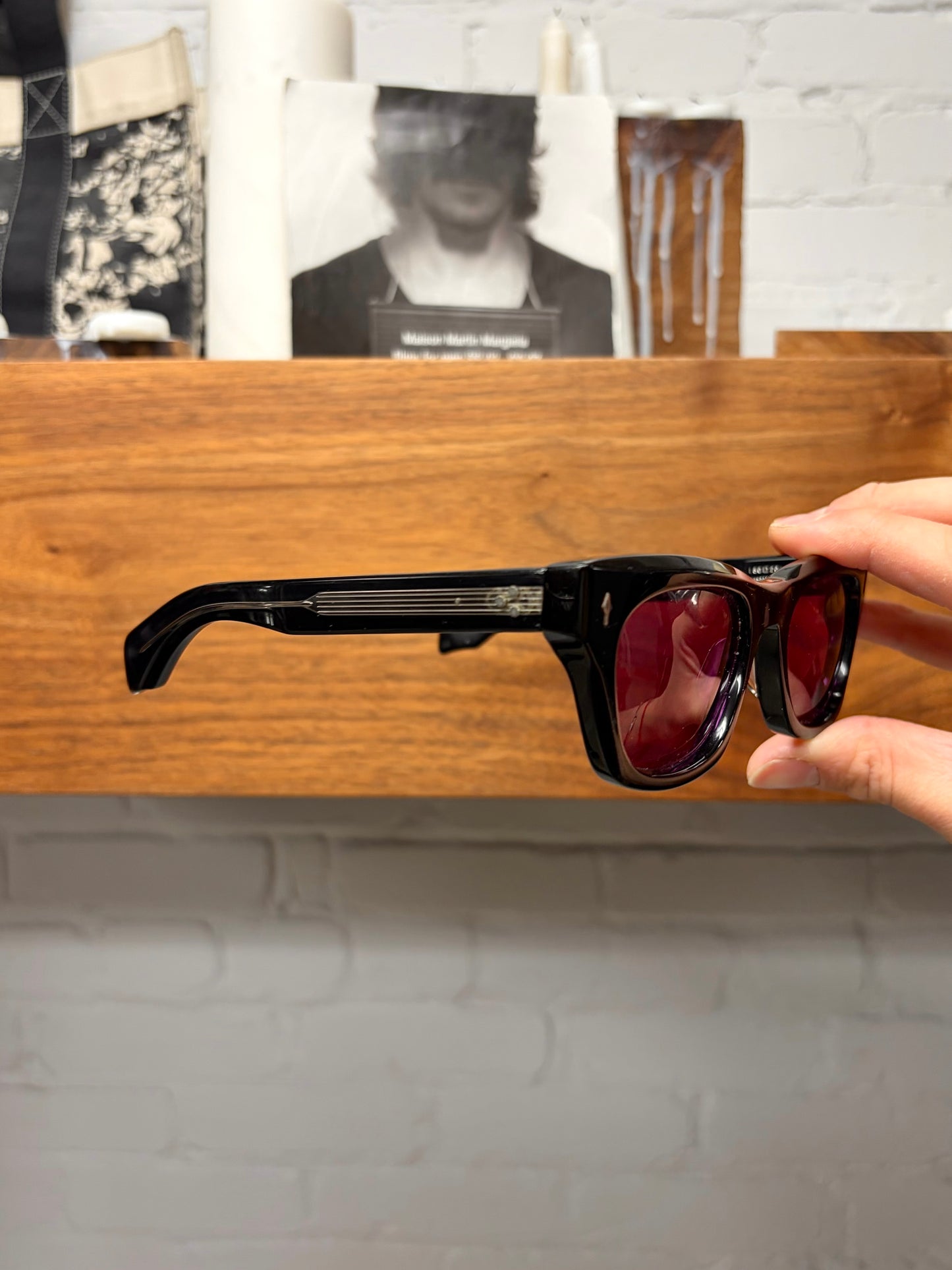 Jacques Marie Mage ‘Delean’ Red Tinted Black Frame Acetate Sunglasses