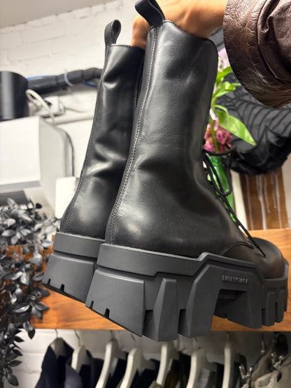 Balenciaga ‘Bulldozer’ Black Leather Platform Sole Combat Boots