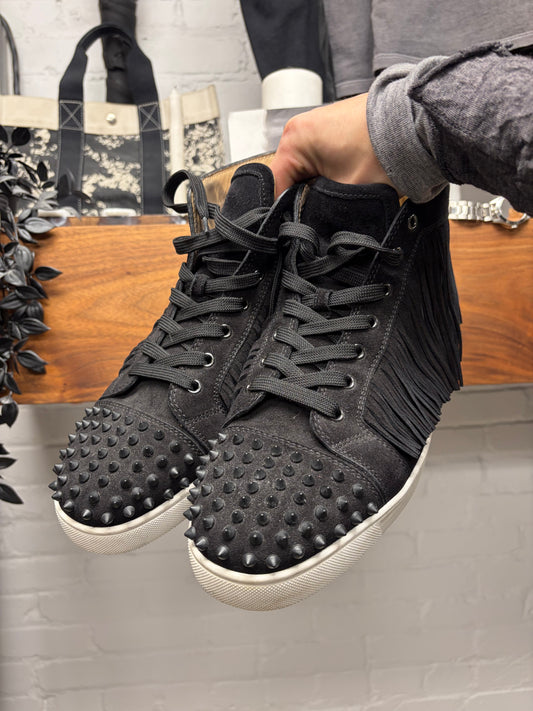 Christian Louboutin Black Suede Red Bottom High Top Sneakers