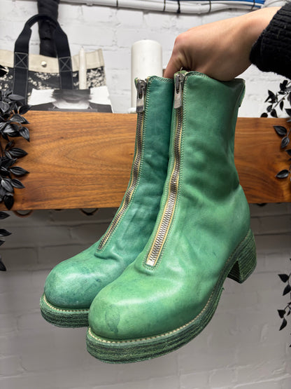 Guidi ‘PL2’ Horse Leather Front Zip ‘Corroded Green’ Low Heel Boots