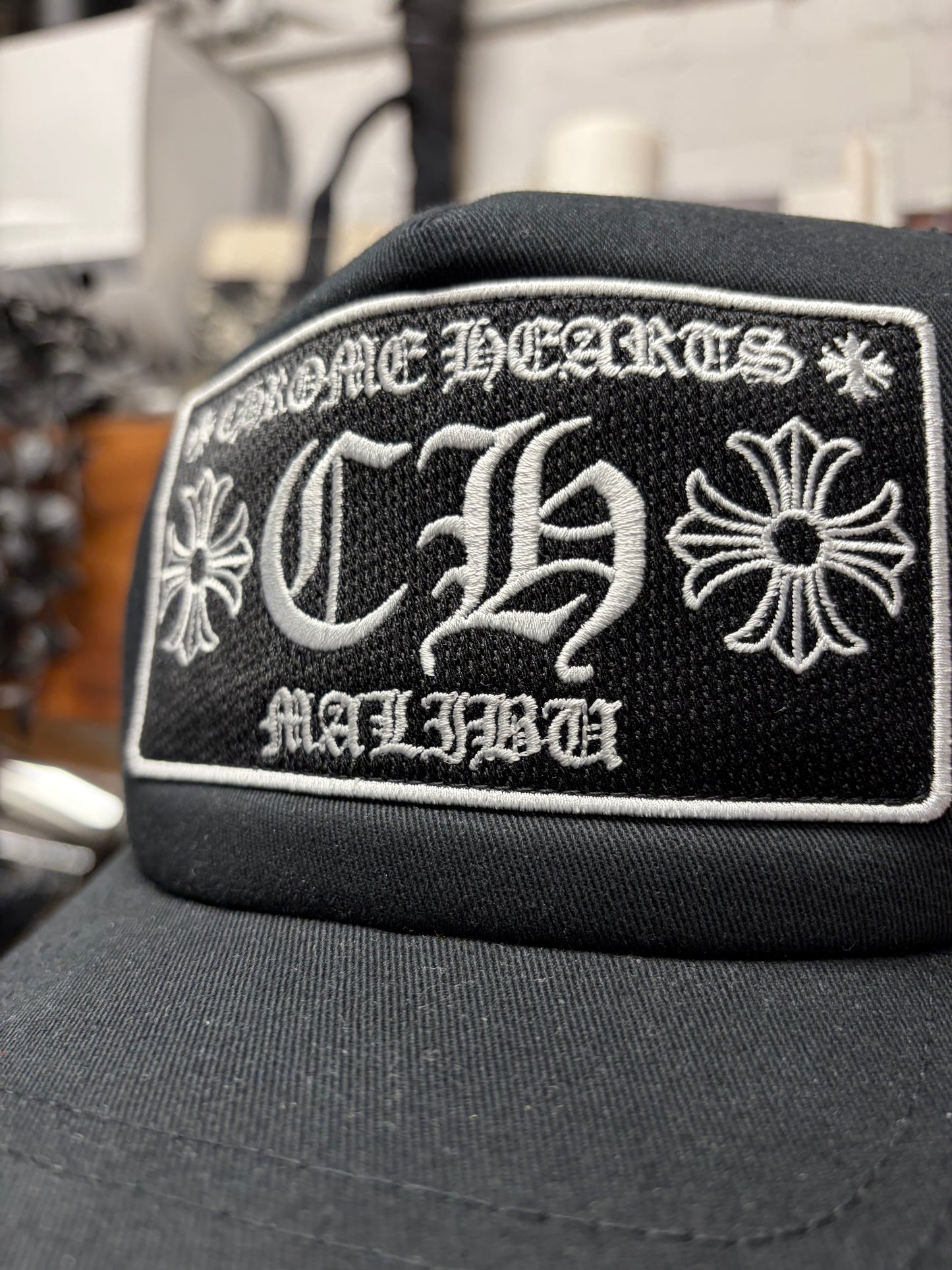 Chrome Hearts ‘Malibu’ Store Exclusive CH Patch Logo Black Trucker Hat