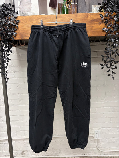 2021 Balenciaga ‘Paris’ Collegiate Embroidered Logo Black Cotton Sweatpants