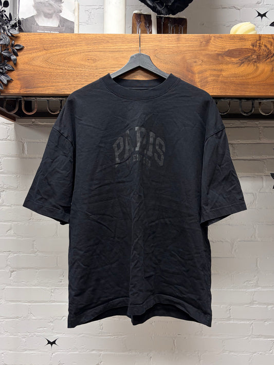 2022 Balenciaga ‘Paris’ Black Vinyl Logo Oversized T-Shirt