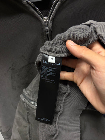 AW2023 Balenciaga Mudshow ‘Gaffer Tape’ Grey Distressed Zip-Up Hoodie