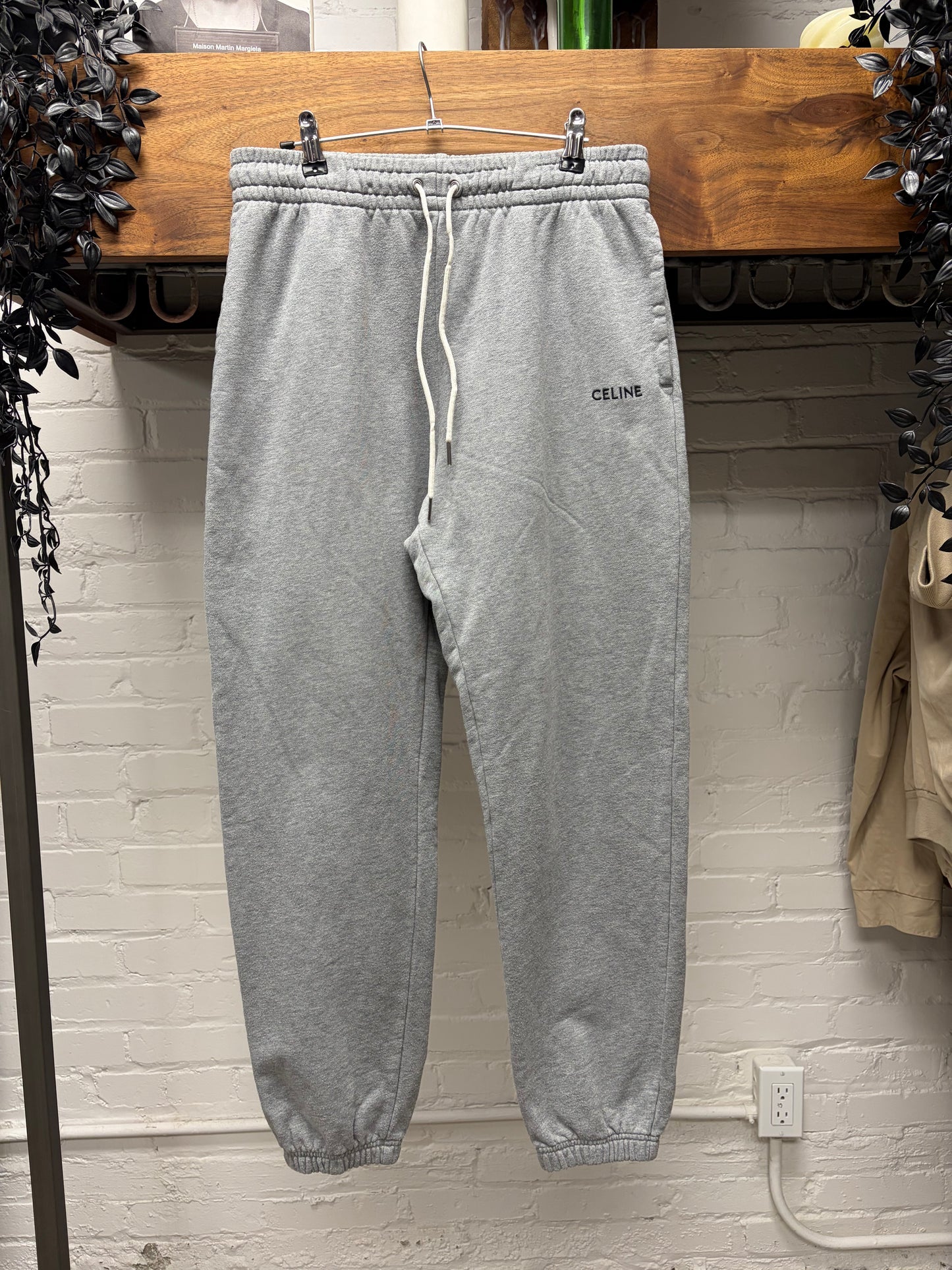 Celine Grey Cotton Jersey Embroidered Logo Sweatpants