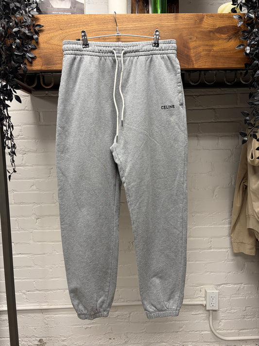 Celine Grey Cotton Jersey Embroidered Logo Sweatpants