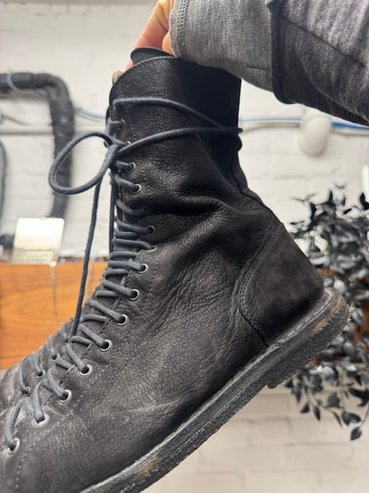 Ann Demeulemeester Black Blistered Suede Crepe Sole ‘Boxing’ Boots