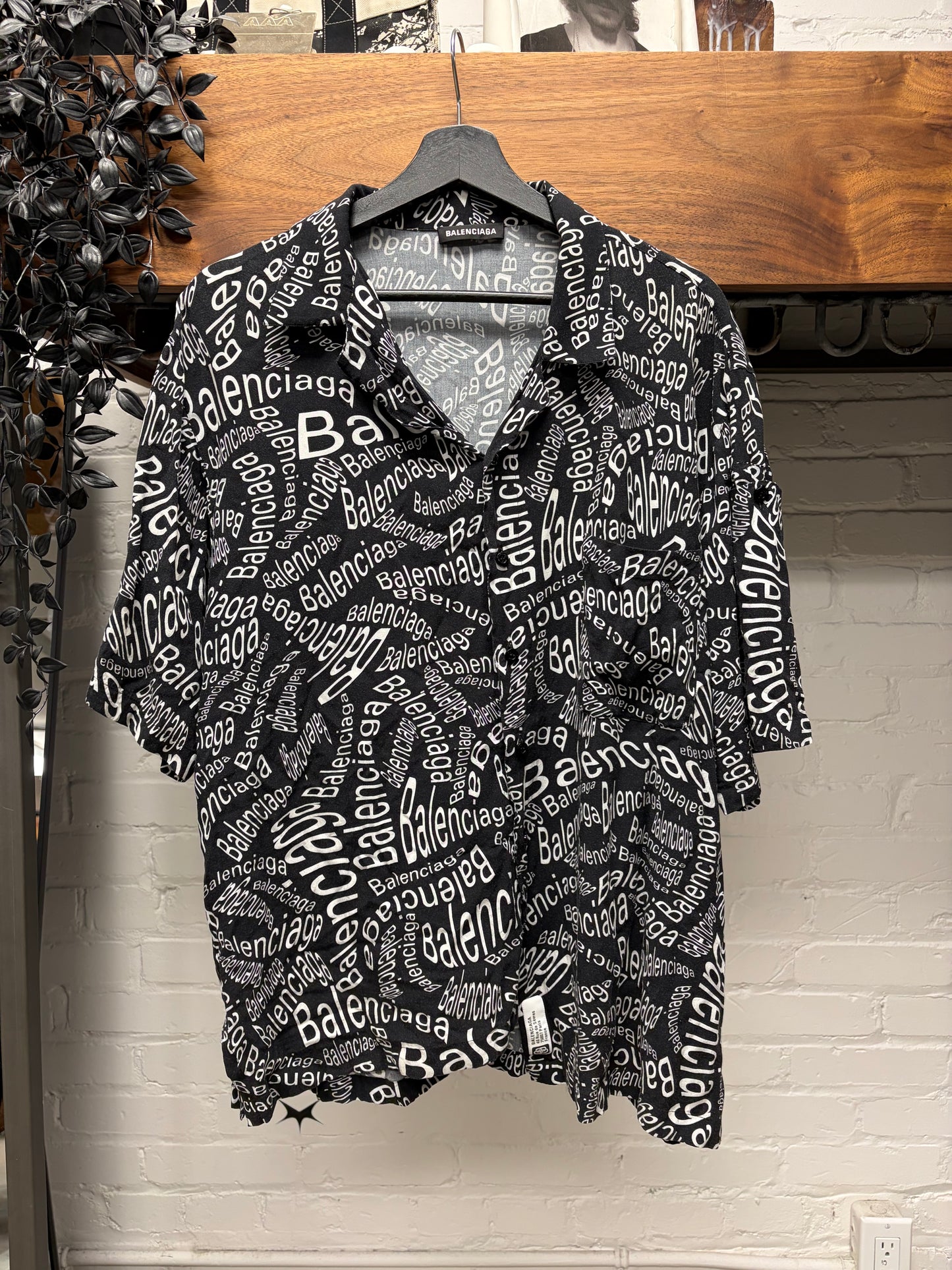 Balenciaga ‘All Over Logo’ Black Button Down Shirt
