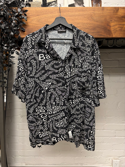 Balenciaga ‘All Over Logo’ Black Button Down Shirt