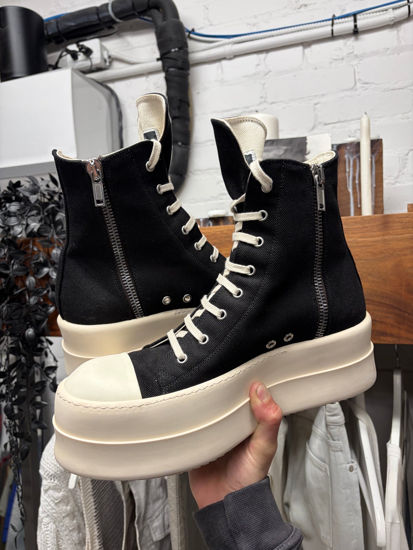 Rick Owens DRKSHDW Canvas ‘Double Bumper’ Ramones High Top Sneakers