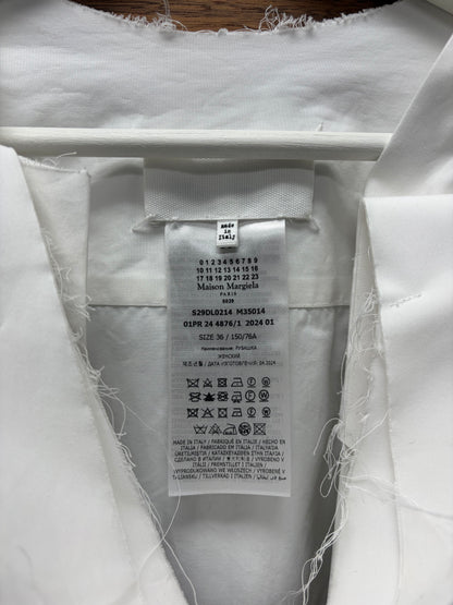 SS2024 Maison Margiela ‘Gathered’ White Poplin Oversized Frayed Hem Shirt