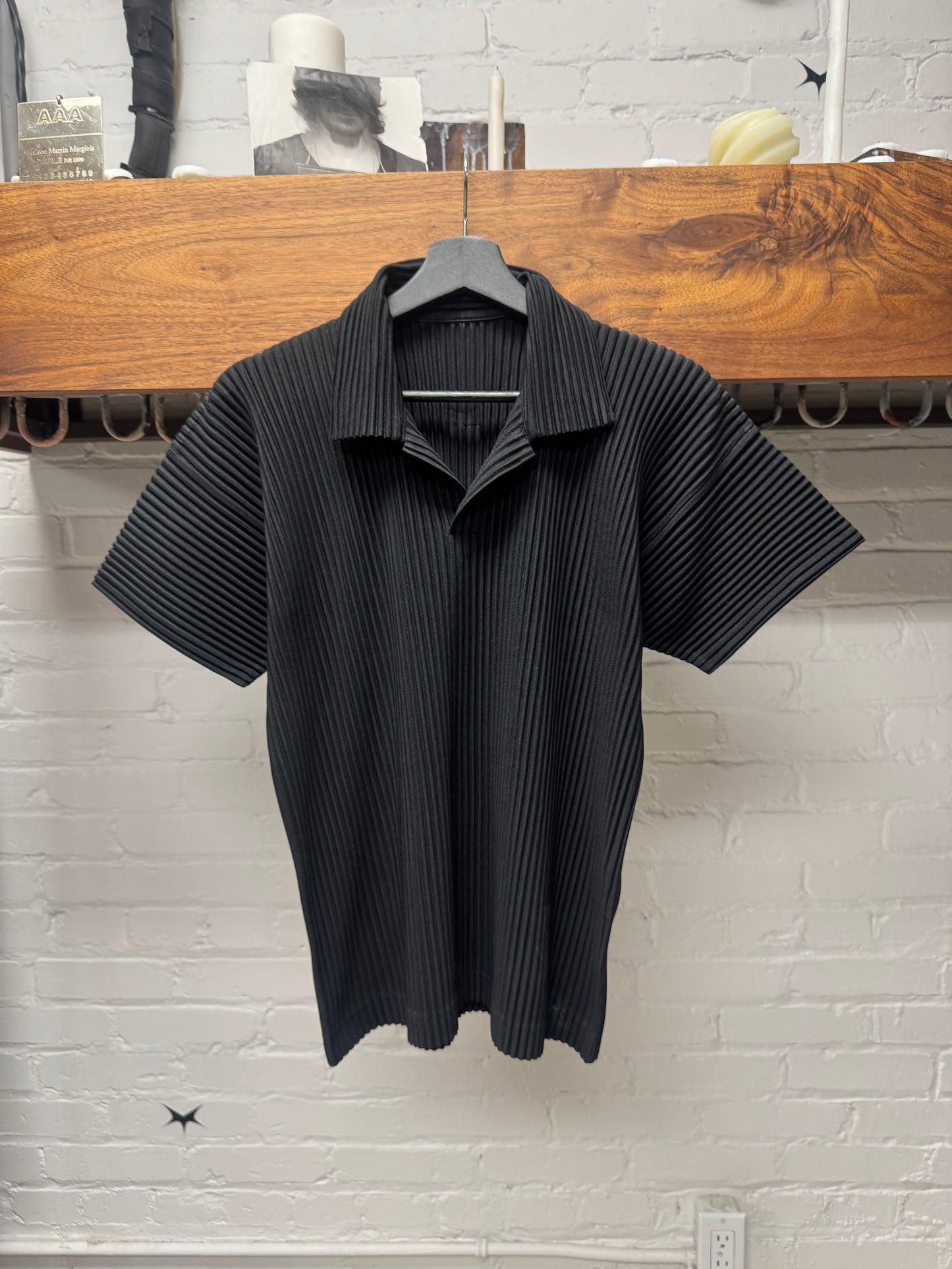 Issey Miyake Homme Plisse Black Pleated Polo