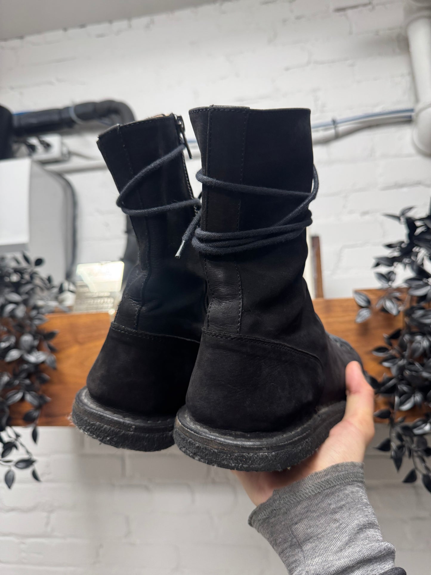 Ann Demeulemeester Black Blistered Suede Crepe Sole ‘Boxing’ Boots