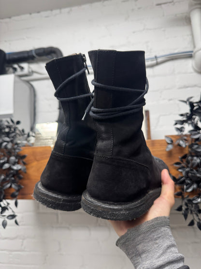 Ann Demeulemeester Black Blistered Suede Crepe Sole ‘Boxing’ Boots