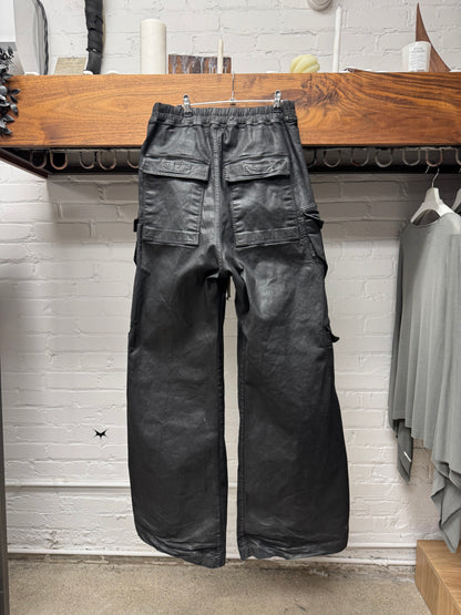 Rick Owens DRKSHDW Waxed Black ‘Cargo Bela’ Wide Leg Pants