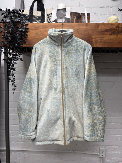 2024 Balenciaga Stand Collar Blue Leopard Print Fleece Jacket