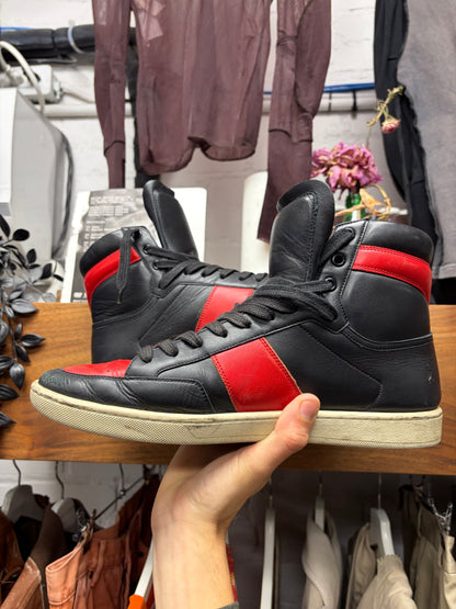Saint Laurent 'SL/10H' Black/Red Leather Court High Top Sneakers